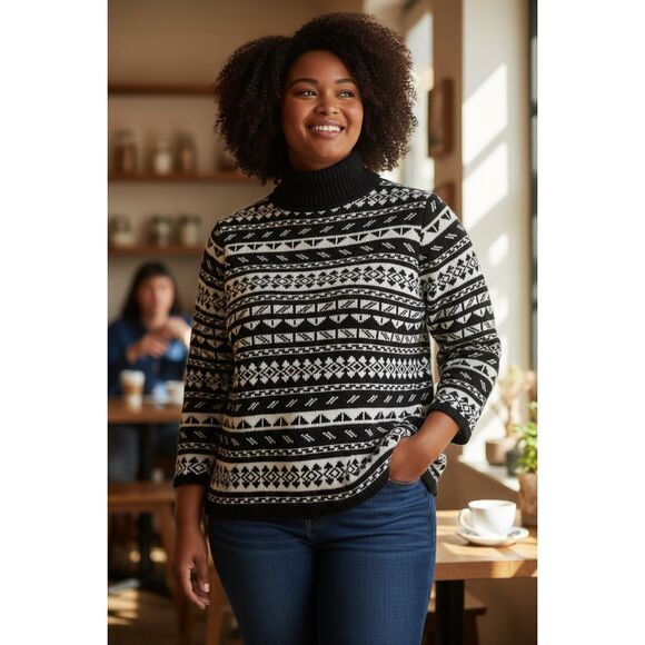 Lane Bryant Plus Size 22/24 Black White Acrylic Pullover Sweater Turtleneck Knit - Picture 12 of 12